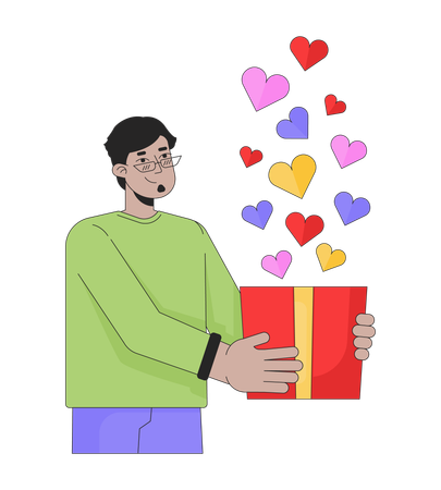 Hombre de Medio Oriente dando regalo de San Valentín  Ilustración