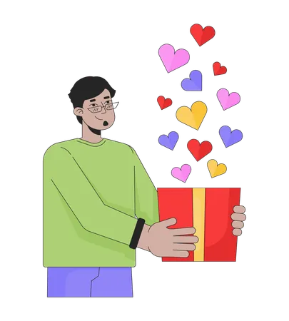 Hombre de Medio Oriente dando regalo de San Valentín  Ilustración