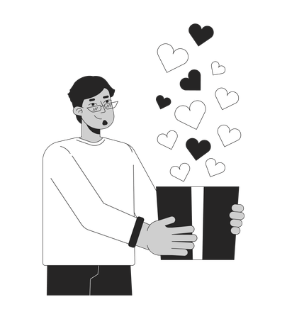 Hombre de Medio Oriente dando regalo de San Valentín  Ilustración