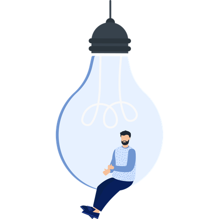 Hombre dentro de una bombilla Generación de ideas Innovación Pensamiento Lluvia de ideas  Ilustración