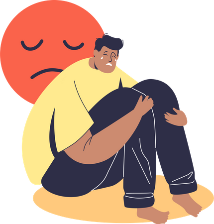 Hombre deprimido sentado y llorando  Ilustración
