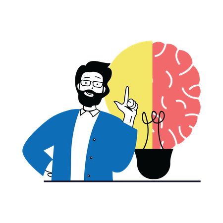 Hombre desarrollando idea cerebral  Illustration