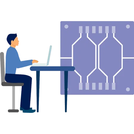 Hombre desarrollando tecnología de chips para servidores  Ilustración