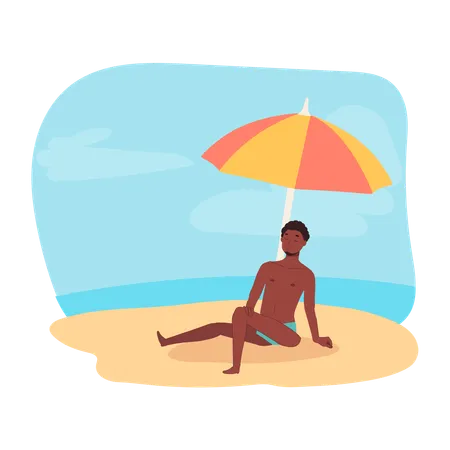 Hombre descansando en la playa  Ilustración