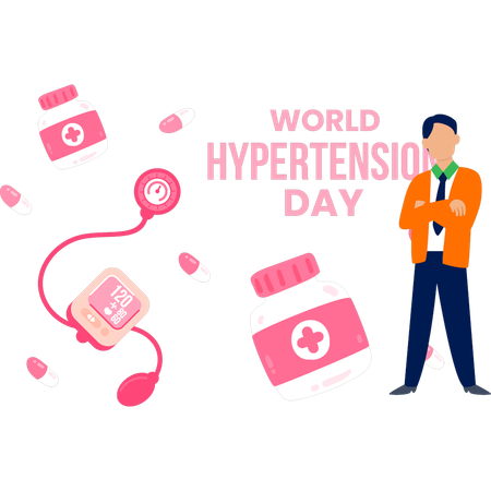 Hombre deseando el día mundial de la hipertensión.  Ilustración
