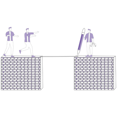 El hombre dibuja la ruta del flujo de trabajo  Ilustración