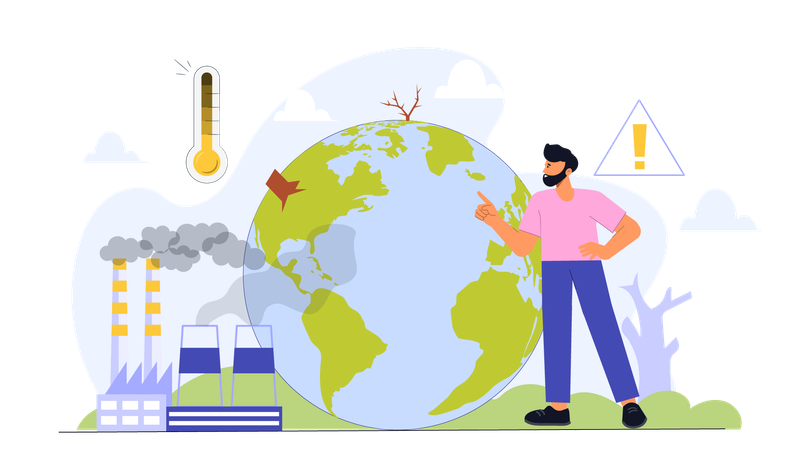 Hombre diciendo detener la contaminación del aire  Ilustración