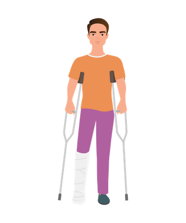 Hombre discapacitado con muletas  Ilustración