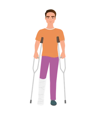 Hombre discapacitado con muletas  Ilustración