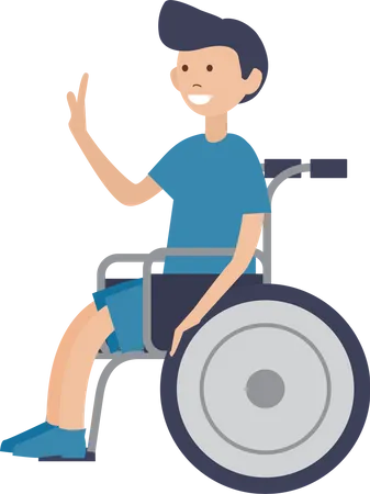 Feliz hombre discapacitado en silla de ruedas  Ilustración
