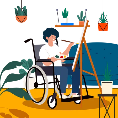 Hombre discapacitado haciendo pintura  Ilustración