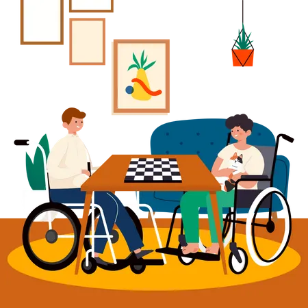Hombre discapacitado jugando al ajedrez  Ilustración