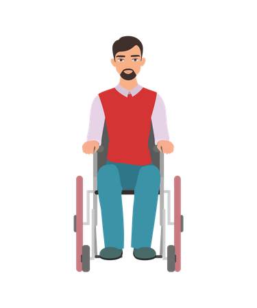 Hombre discapacitado sentado en silla de ruedas  Ilustración