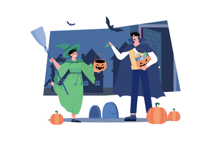 Hombre disfrazado dando dulces  Ilustración