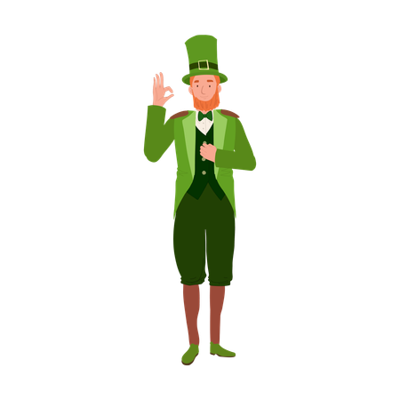 Hombre disfrazado de duende haciendo señales con la mano OK  Ilustración
