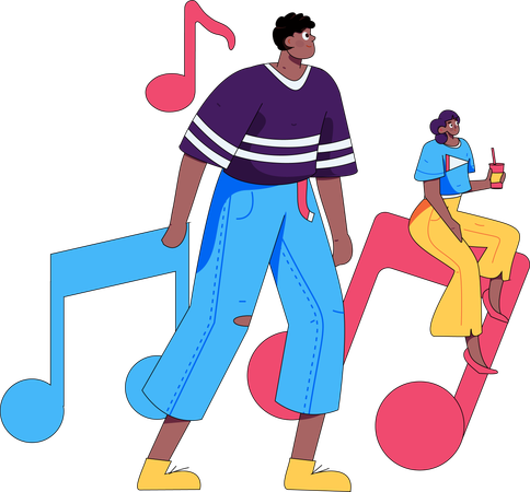 A un hombre le gusta escuchar canciones de fiesta  Ilustración