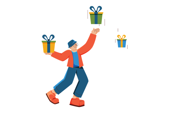 Hombre disfrutando de la oferta de compras  Illustration