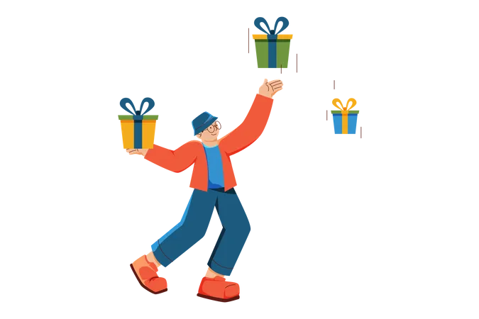 Hombre disfrutando de la oferta de compras  Illustration