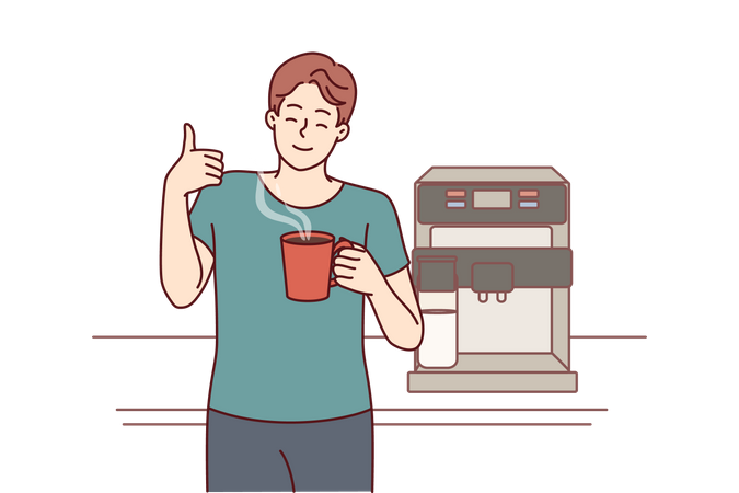 Hombre disfrutando de café recién hecho  Ilustración