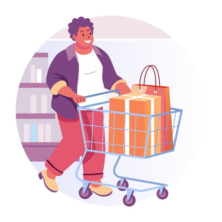 Hombre disfrutando de la diversión de las compras  Illustration