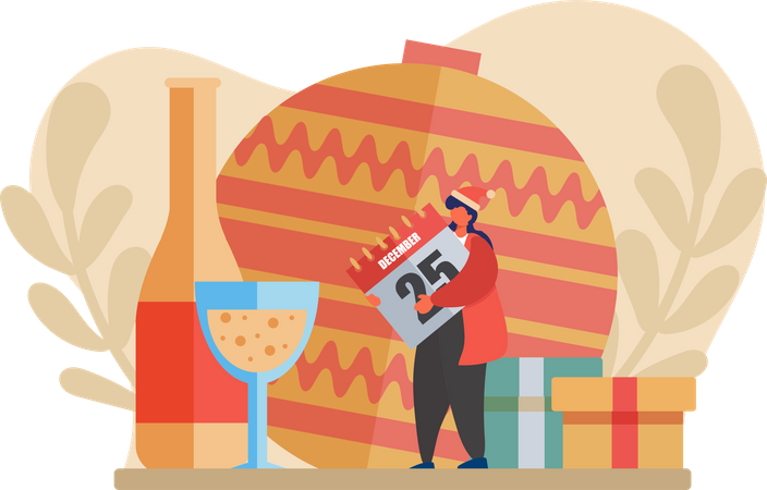 Hombre disfrutando de la fiesta de Navidad  Ilustración