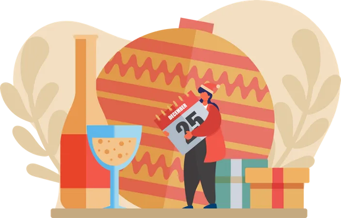 Hombre disfrutando de la fiesta de Navidad  Ilustración