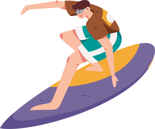 Hombre disfrutando de la actividad de surf  Ilustración