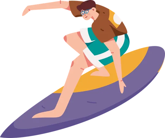 Hombre disfrutando de la actividad de surf  Ilustración