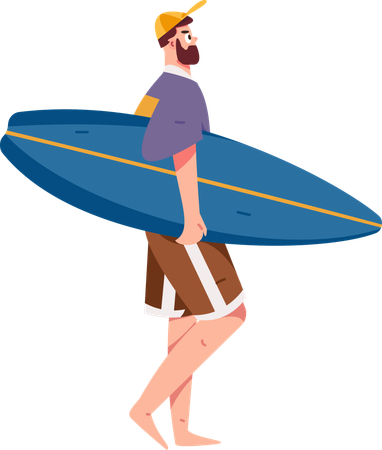 Hombre disfrutando de la actividad de surf en la orilla del mar  Ilustración