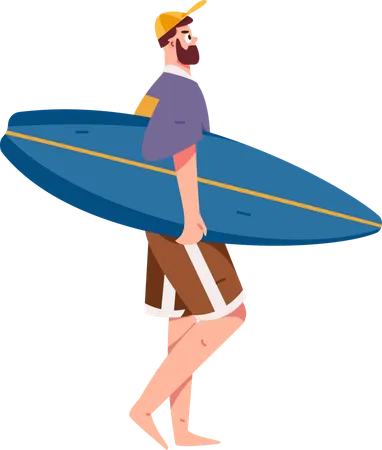 Hombre disfrutando de la actividad de surf en la orilla del mar  Ilustración