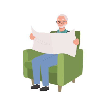 Hombre disfrutando de una lectura tranquila del periódico en un acogedor sofá  Ilustración