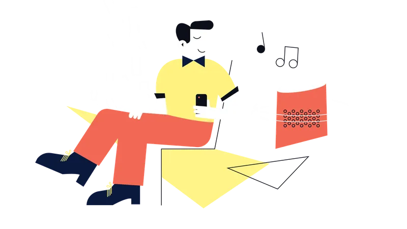 Hombre disfrutando de la música  Ilustración