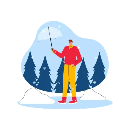 Hombre disfrutando de la nieve  Ilustración