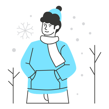 Hombre disfrutando de la nevada invernal  Ilustración