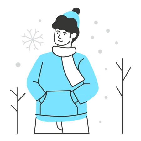 Hombre disfrutando de la nevada invernal  Ilustración