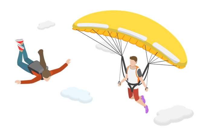 Hombre disfrutando de paracaidismo en paracaídas  Ilustración