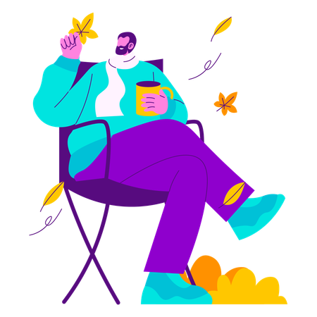 Hombre disfrutando de un café en Autumn Park  Ilustración