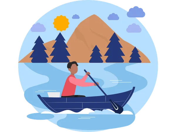 Hombre disfrutando de paseos en bote  Ilustración