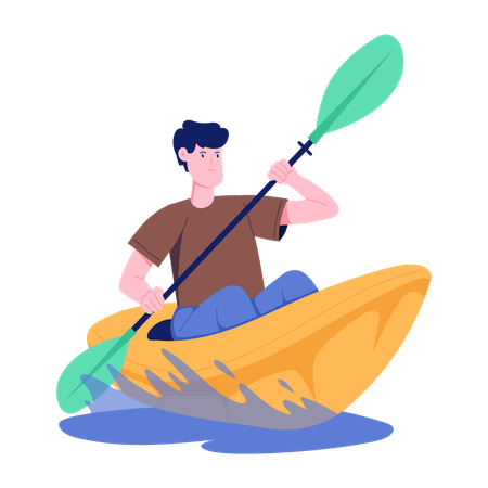 Hombre disfrutando del kayak  Ilustración