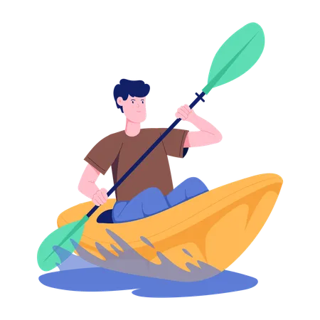 Hombre disfrutando del kayak  Ilustración