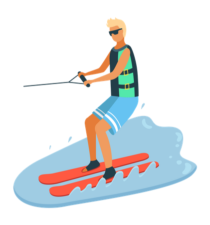 Hombre disfrutando del surf en el océano  Ilustración