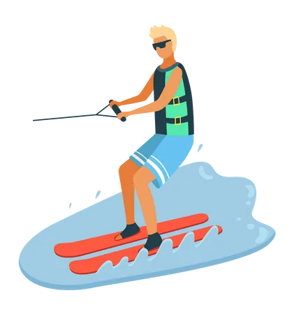 Hombre disfrutando del surf en el océano  Ilustración