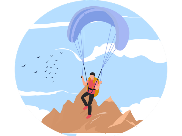 Hombre disfrutando del parapente  Ilustración