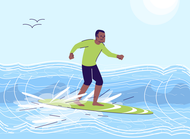 Hombre disfrutando del surf acuático  Ilustración