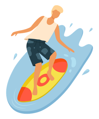 Hombre disfrutando del surf acuático  Ilustración