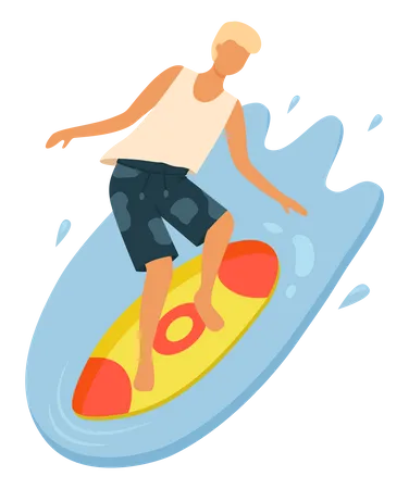 Hombre disfrutando del surf acuático  Ilustración