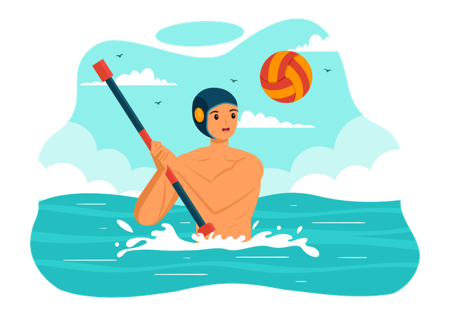 Hombre disfrutando del deporte de Waterpolo  Ilustración