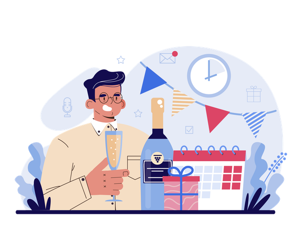 Hombre disfrutando de fiesta corporativa  Illustration