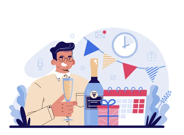 Hombre disfrutando de fiesta corporativa  Illustration