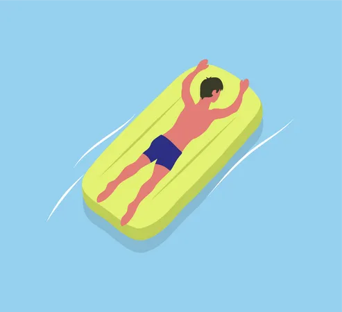 Hombre disfrutando flotando en la natación  Ilustración